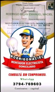 ¡Solucioná tus problemas eléctricos con un profesional de confianza! Rodrigo Maciel - Montador Electricista Domiciliario